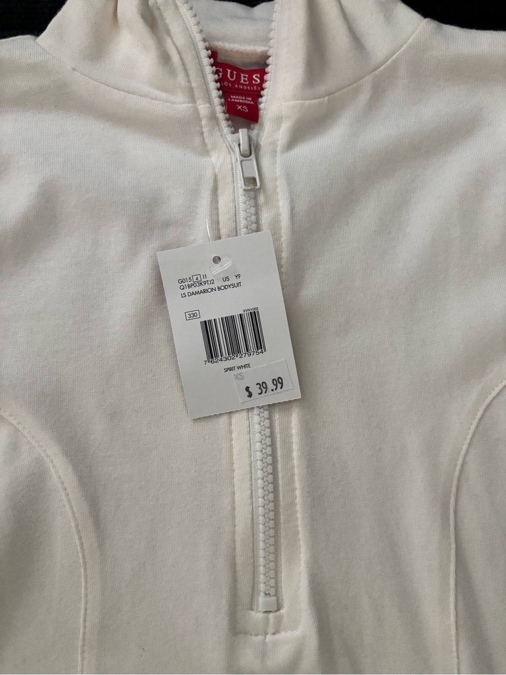 GUESS White Half-Zip Bodysuit Top
